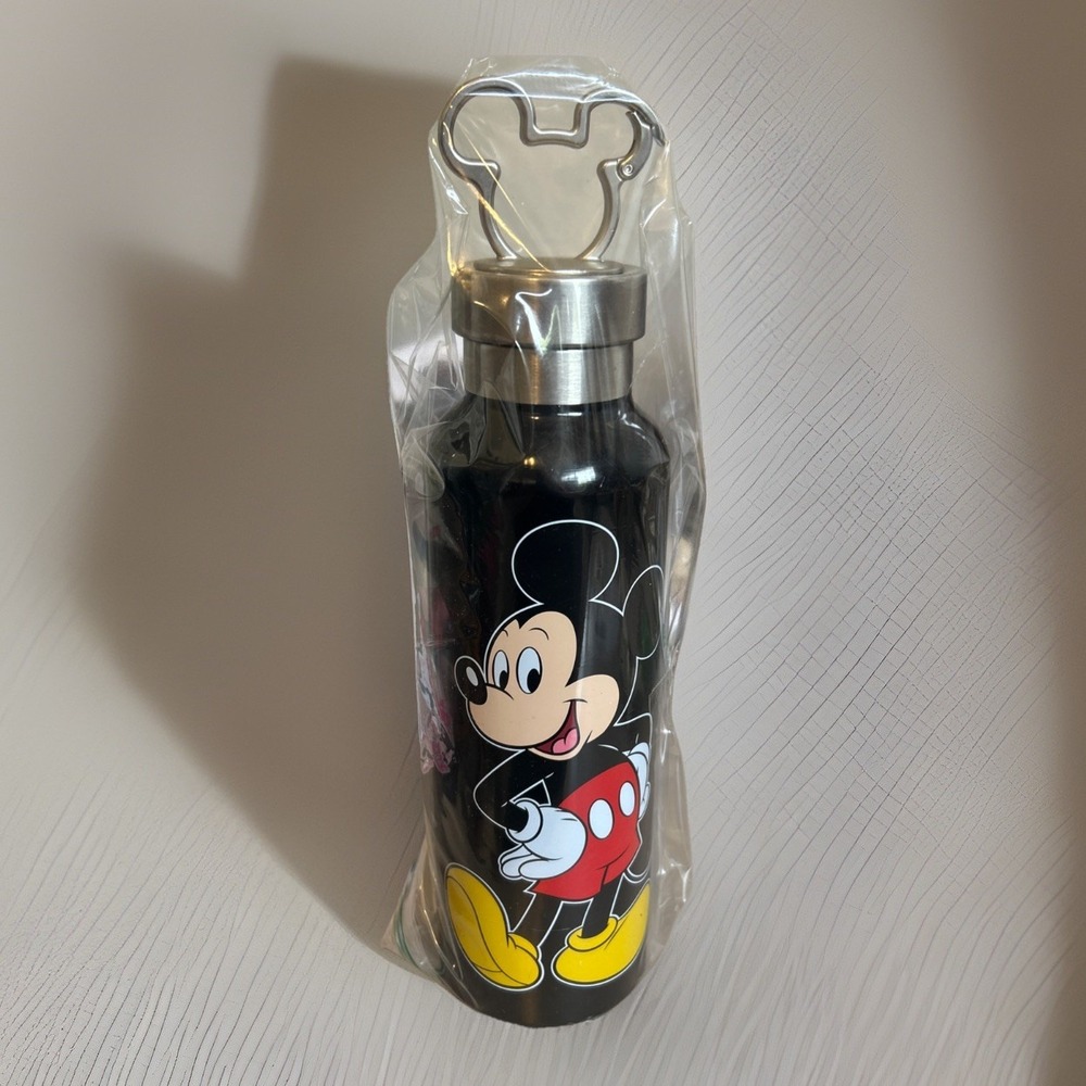 Disney Mickey Mouse Stainless Steel Water Bottle Mickey Ears Carabiner Clip New